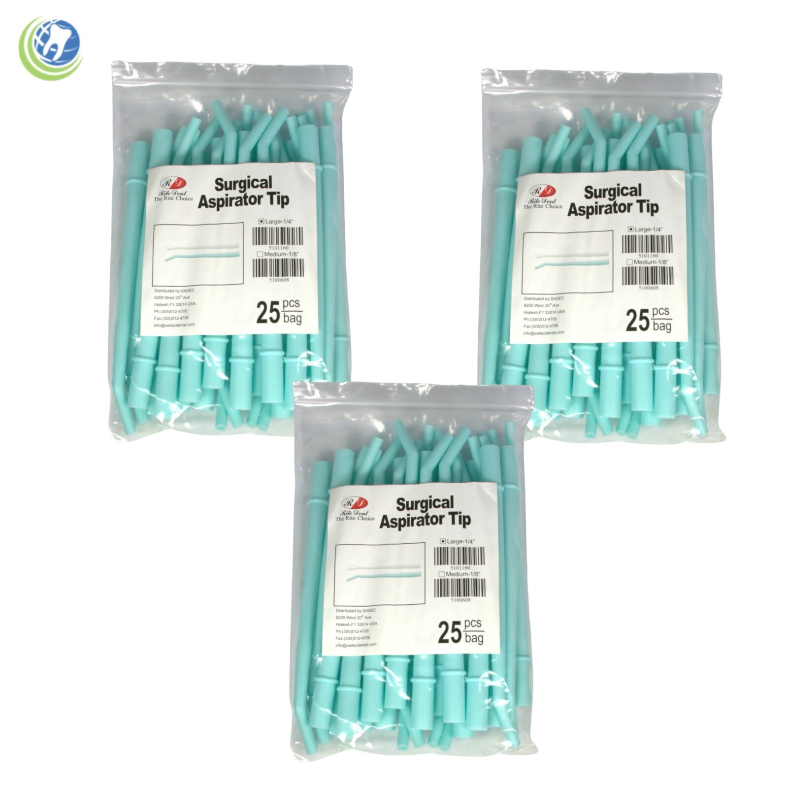 Dental Surgical Aspirator Suction Cannula Tips Aqua 1/4″ Diameter Type I 25/Bag