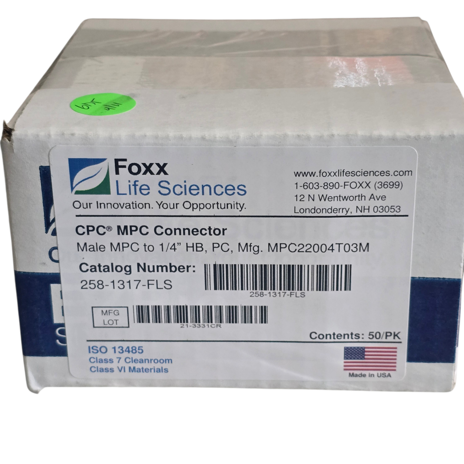 Foxx Life Sciences CPC Connector 258-1317-FLS 1/4″ HB 50/PK MPC22004T03M USA New