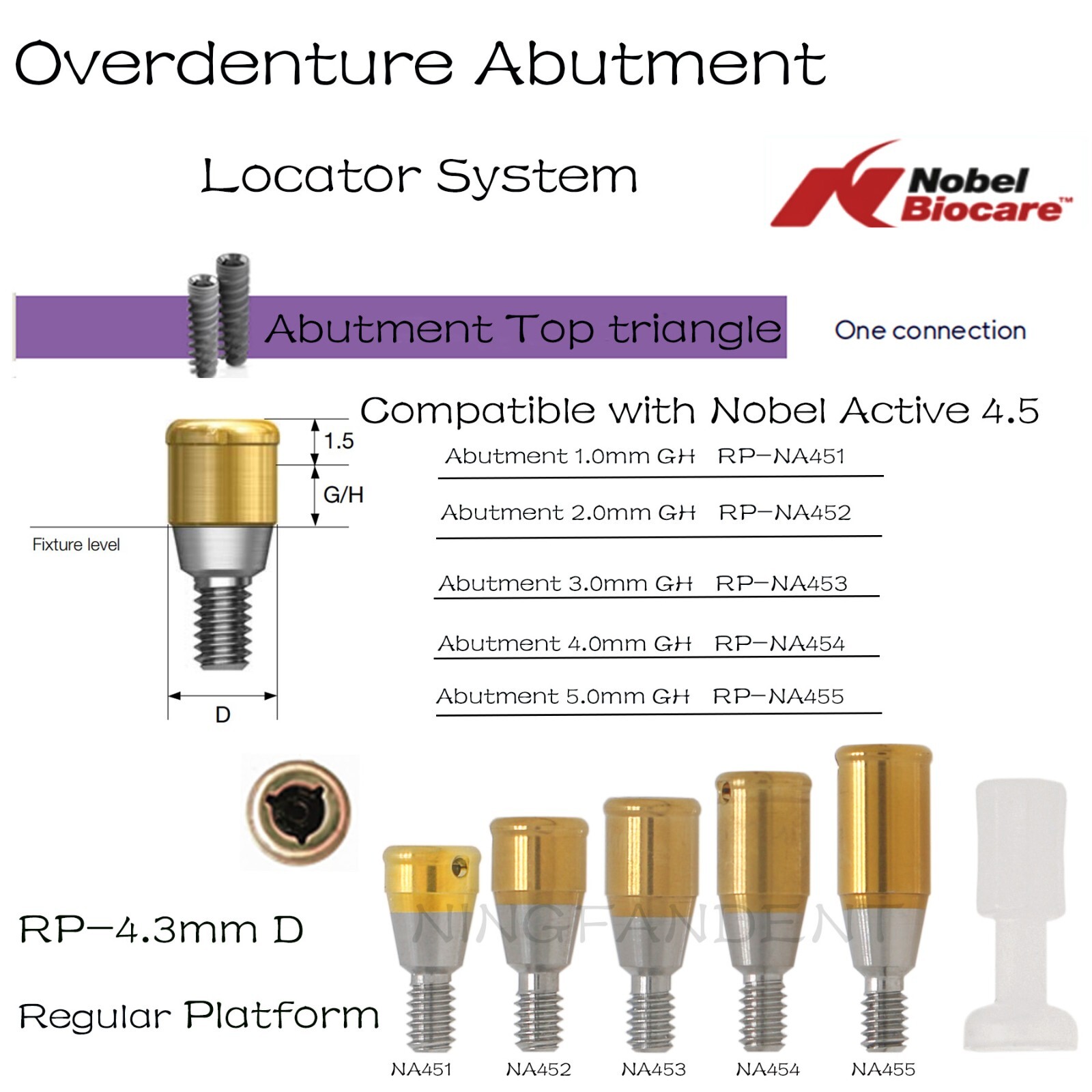 Implant Abutment 1-5.0mm GH For Nobel Biocare Active RP Ø4.3mm D Locator System