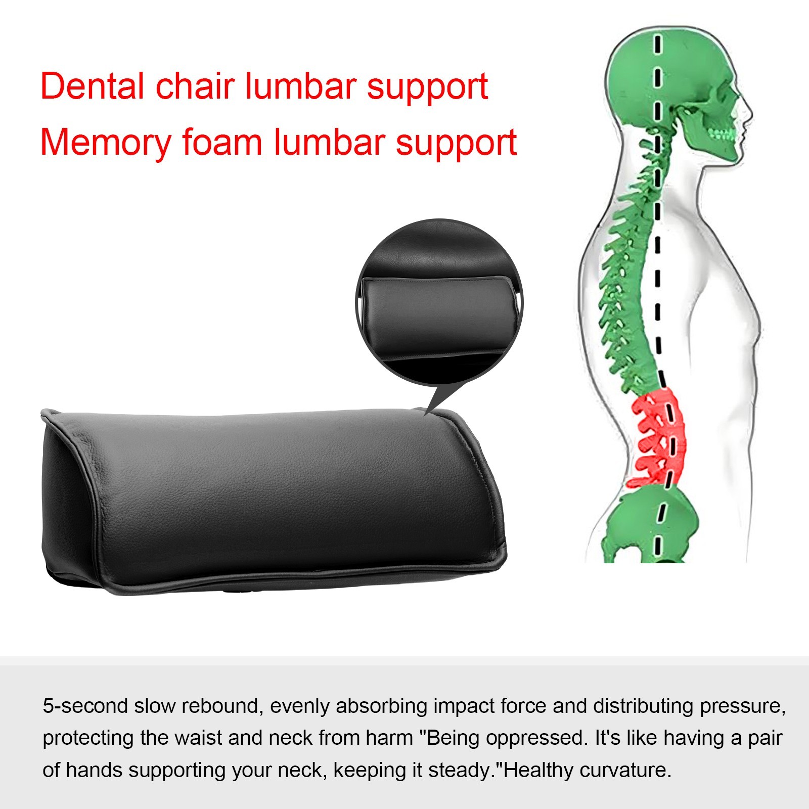 Dental Chair Neck Pillow Lumbar Cushion Set Memory Foam Microfiber Leather Black