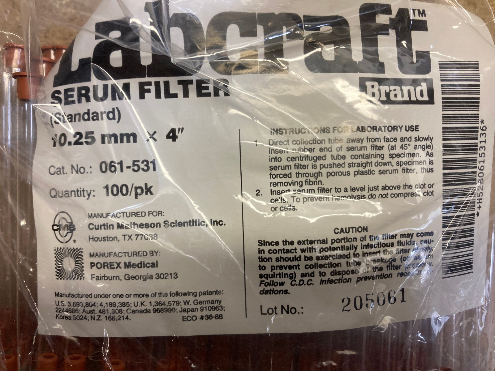 Fisher Scientific(CMS) 061531 Serum Filters-10.25MM x 4″/ 100 pkg.