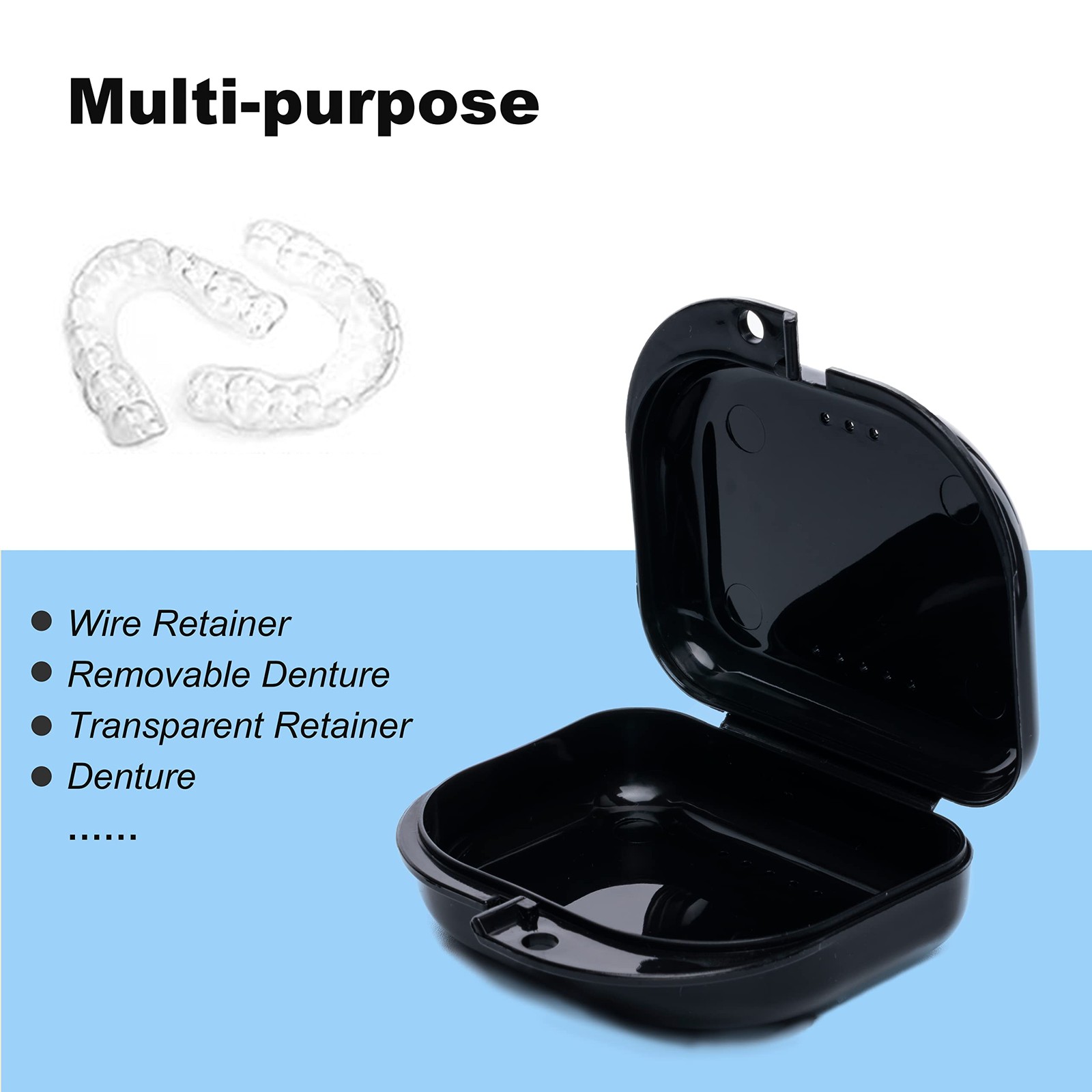 Retainer Case with Vent Holes, 6 Pcs Denture Case, Tight Snap Lock Purple