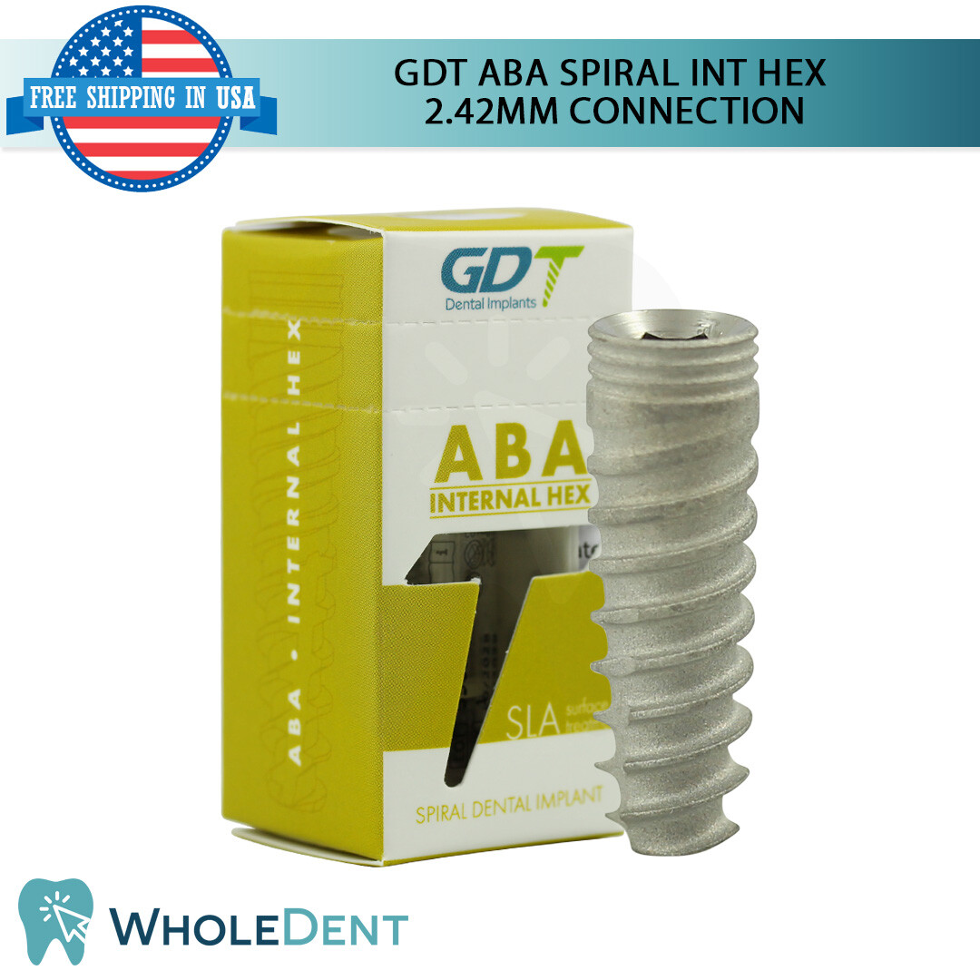1X GDT ABA Dental Spiral Int Hex 2.42mm Connection Titanium Sterile SLA