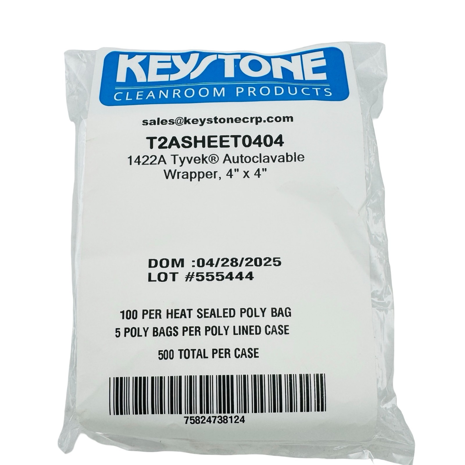 Autoclavable Wrapper made with 1422A Tyvek®, 4″ x 4″ 5 PACK