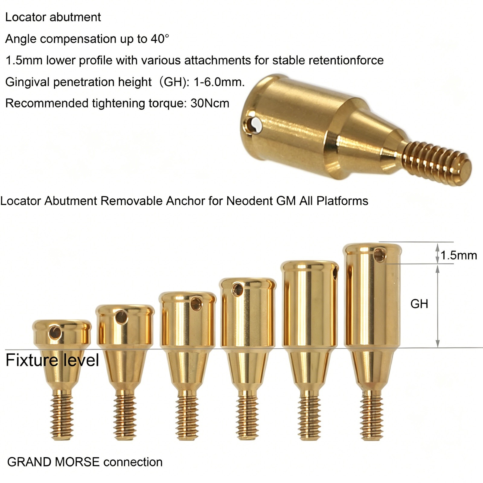 Zest LOCATOR Anchor Abutment Fit Neodent GM All Platform Overdenture Attachment