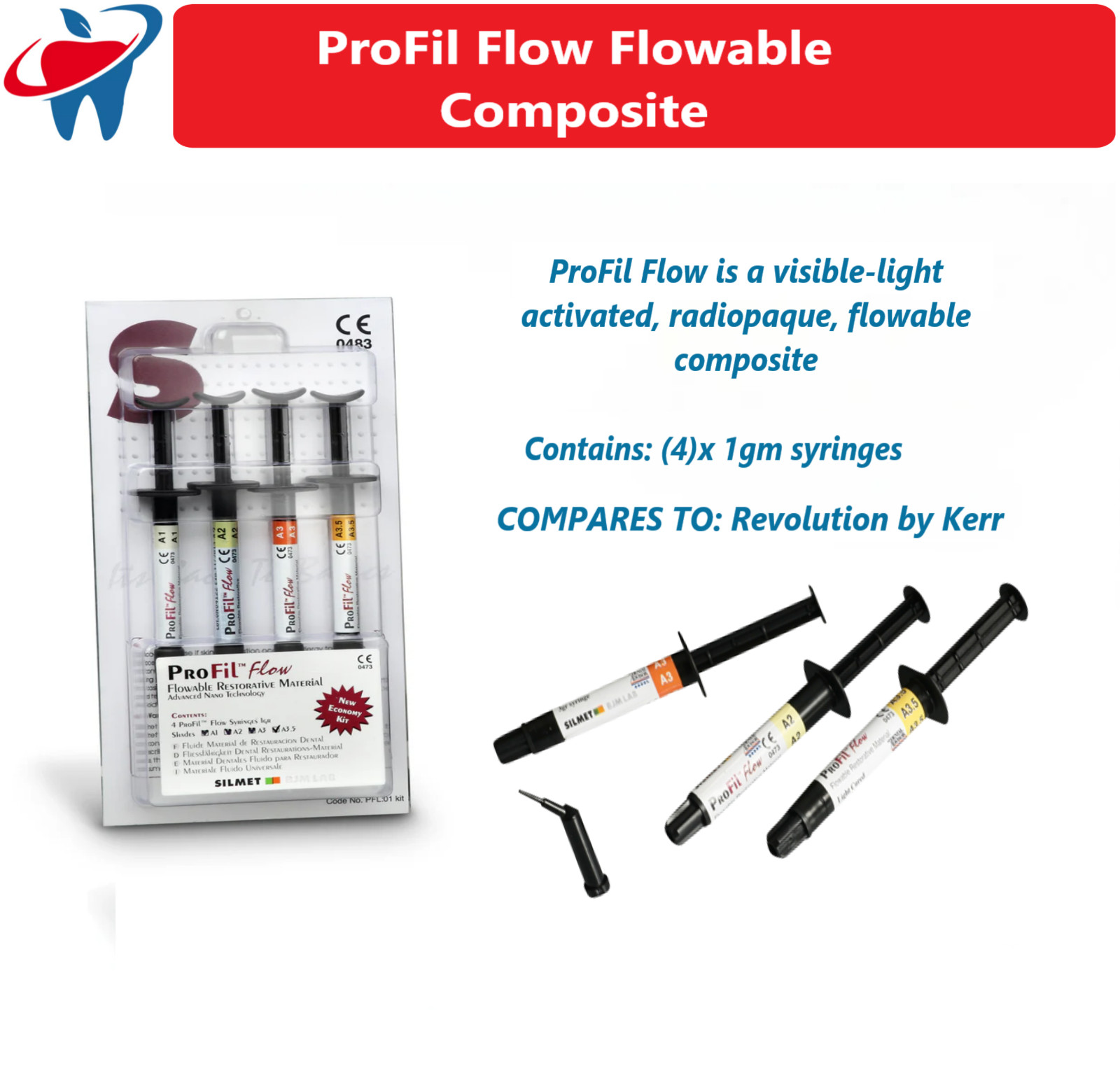 Dental Silmet ProFil Flow Flowable Composite Pit & Fissure Sealant, 4 Syr Pack