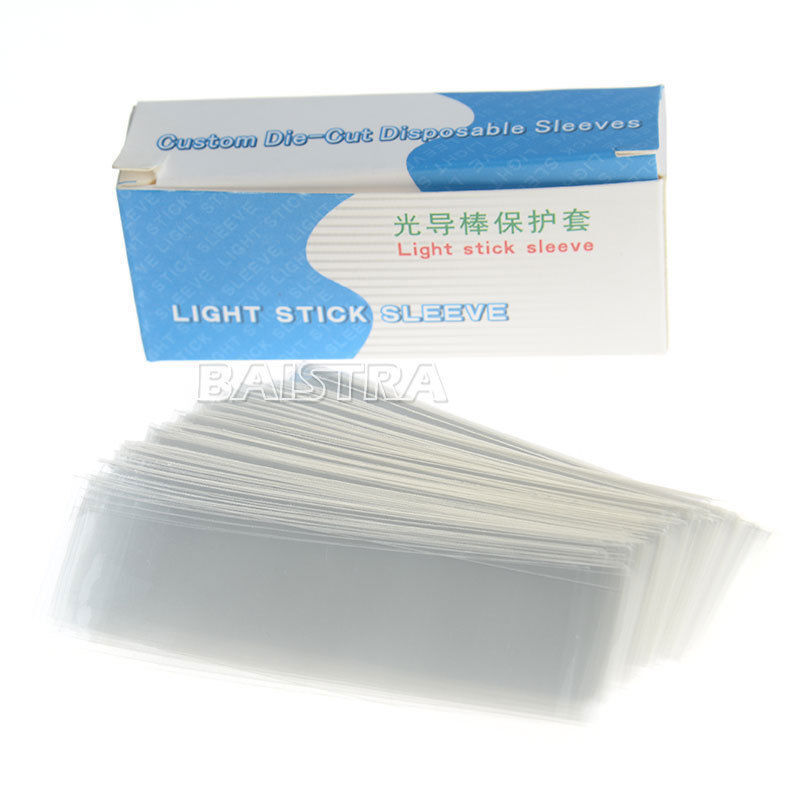 200 Pcs/Pack Dental Stick Sleeve Curing Light Guide Sheath Cover 18x67mm Plastic