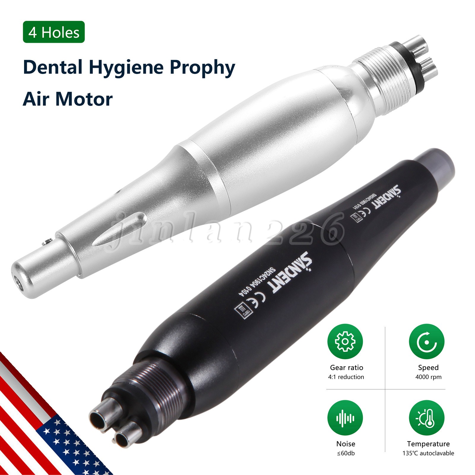 Dental Hygiene Prophy Handpiece Air Motor 4:1 Straight Nose Cone 360° Swivel USA