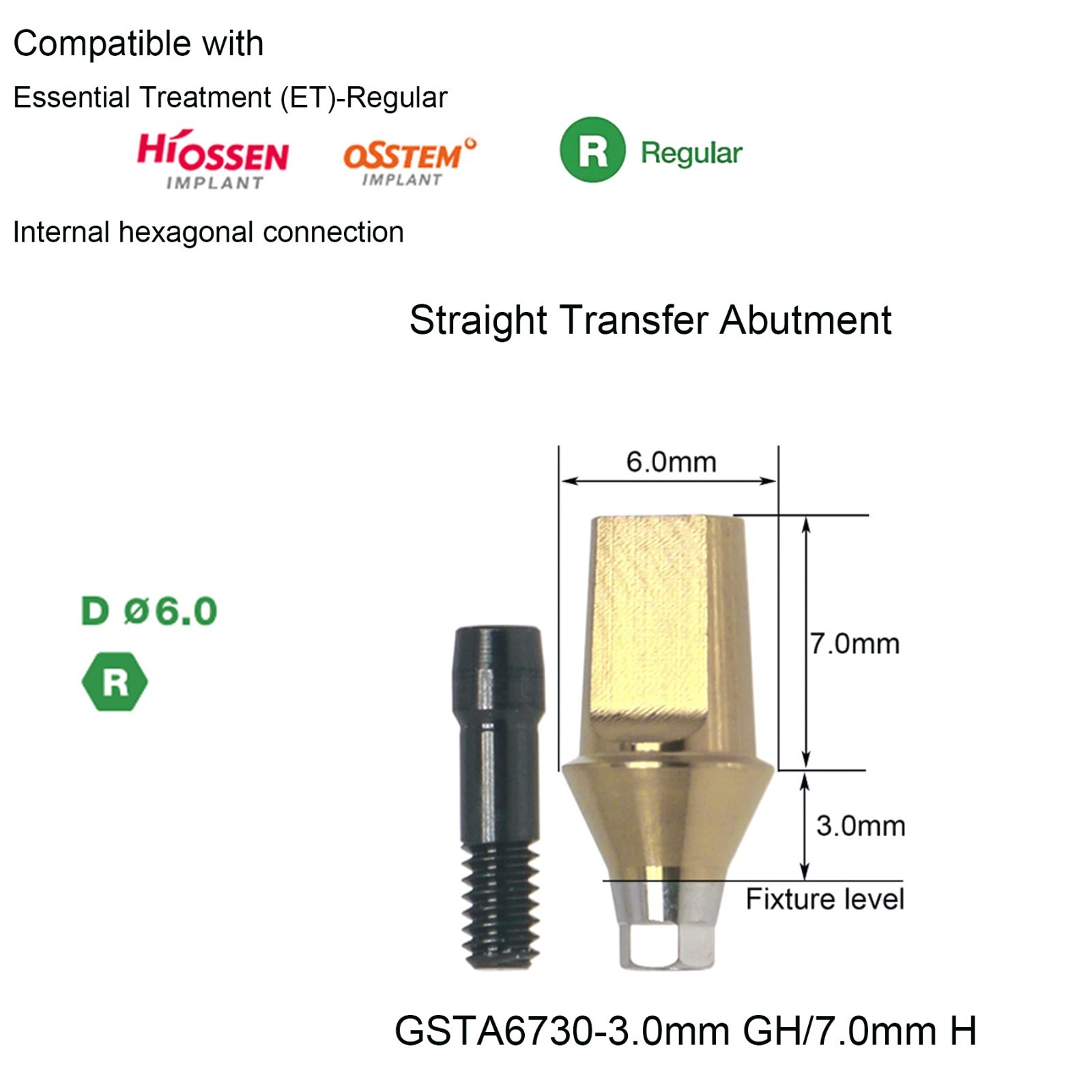 Titanium Pre-milled Straight Abutment 3.0mm GH Dental abutment fit Hiossen OSSTE