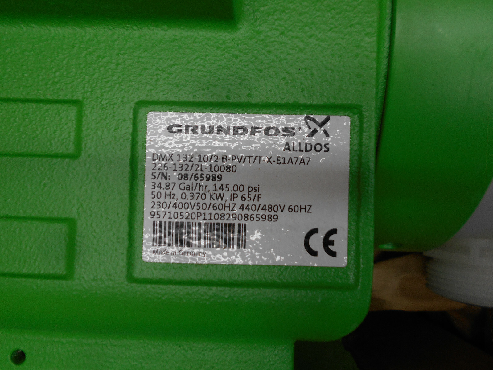 GRUNDFOS ALLDOS DMX132-10/2 34.87GAL/HR 145PSI 480V DUAL DIAPHRAM PUMP