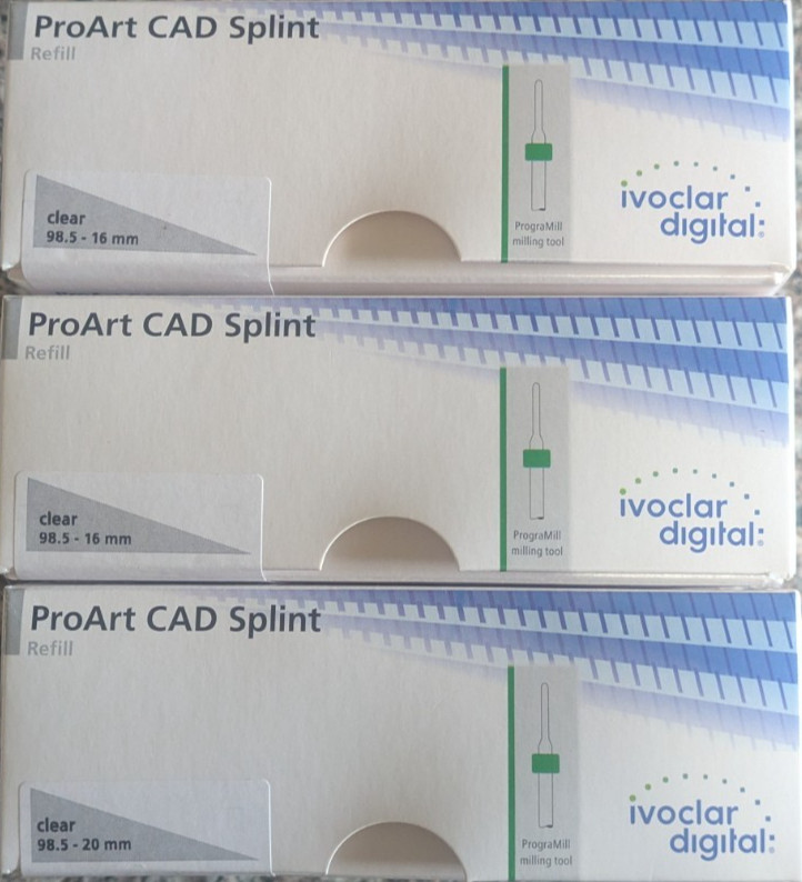 LOT Ivoclar Digital ProArt CAD Splint Clear 20mm 686319 16mm 686318