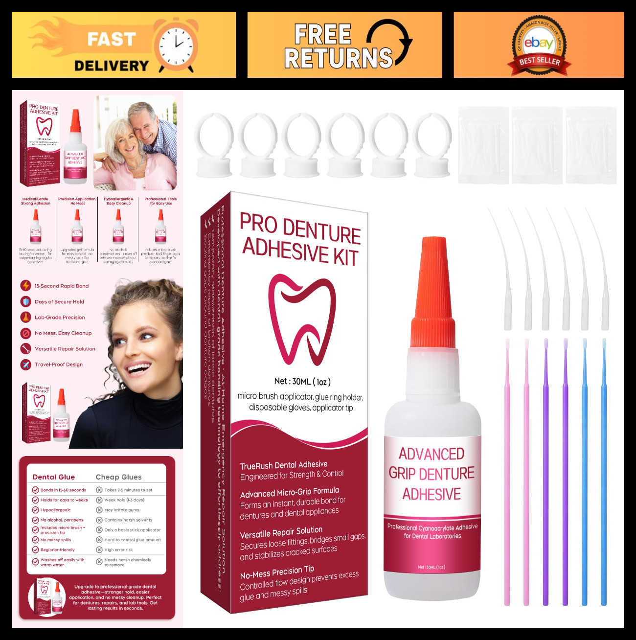 Instant Dental Glue for Dentures & Lab Tools – Fast-Setting, Long-Lasting Hold,
