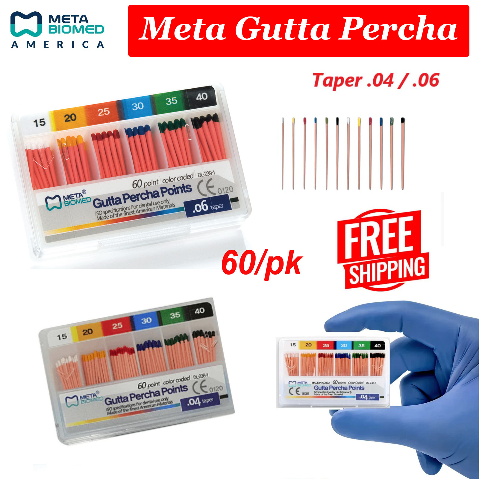 Dental Endodontic Gutta Percha Points Taper .02 .04 .06, 120 or 60/pk,#15-40