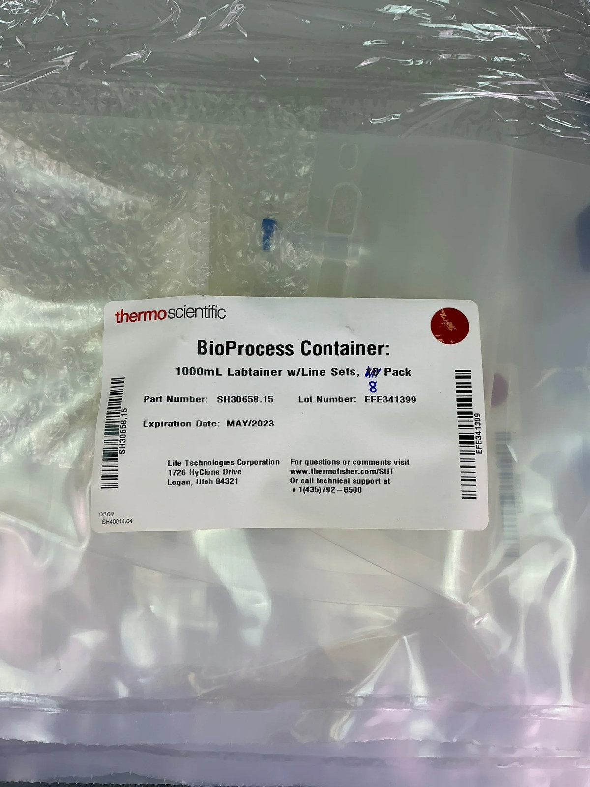 Lot of 8x Thermo Sci Labtainer 1L 2-Port BioProcess Container (BPC) w Luer (BO!)