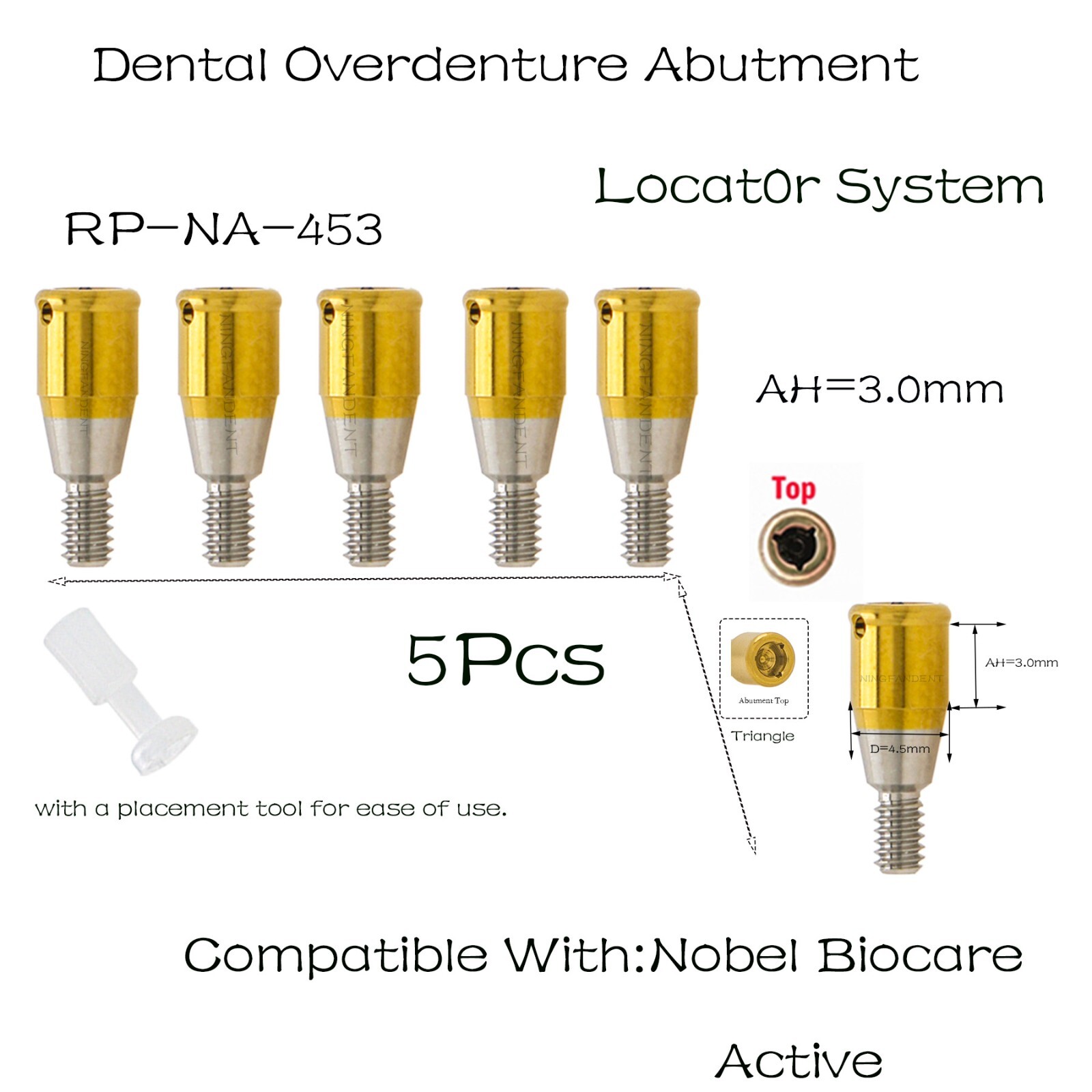 Nobel Biocare Active RP Locator Abutments For 1-5mm GH Conical Connection Ø4.3mm