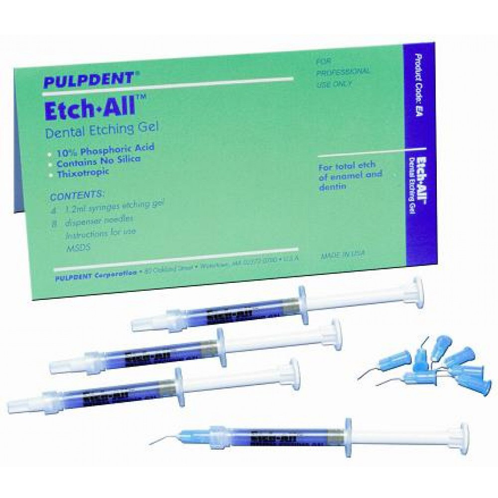 Etch-All Kit 4 x 1.2mL Sryinges 8 Pre Bent Applicator Tips Pulpdent