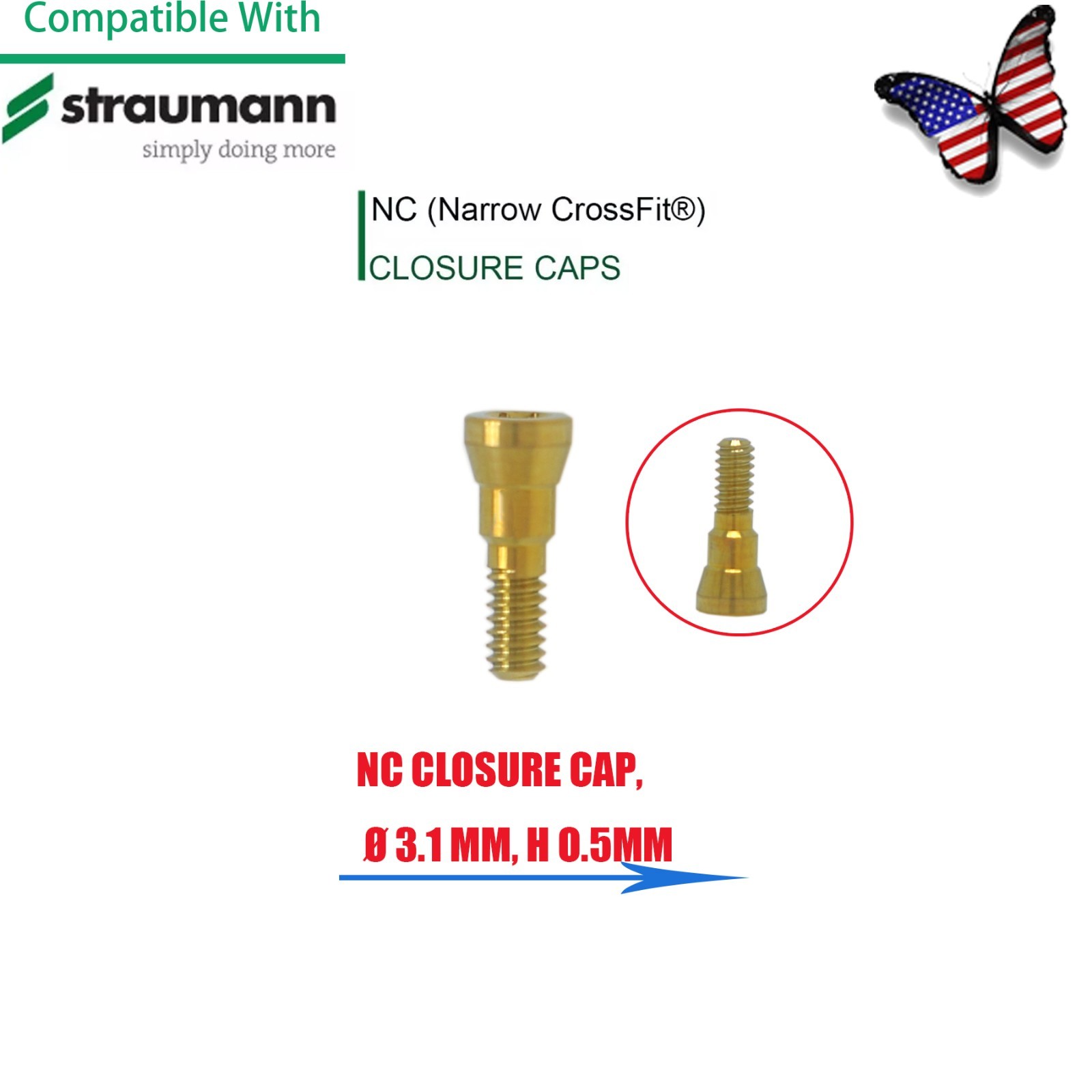 US 5Pc Fit Straumann Titanium NC Healing Abutment & Closure Cover Cap ITI BL/BLT