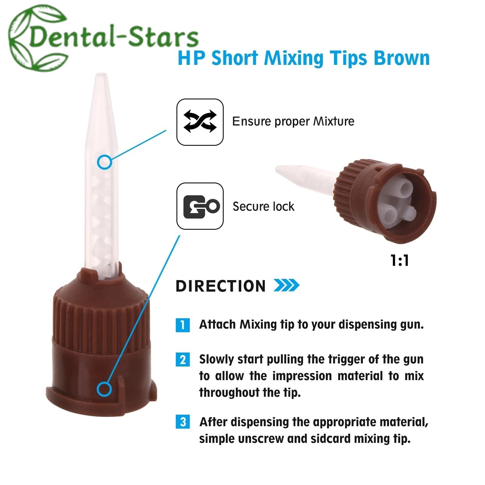 Dental Brown Short Temporary Cement HP Mixing Tips Impression Material (50/Pack)