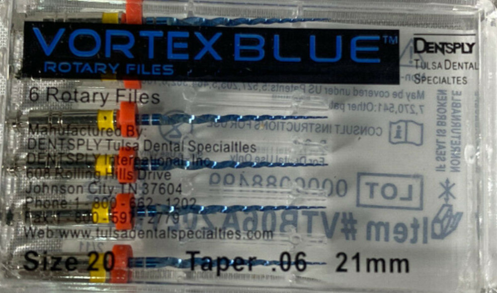Dentsply Tulsa Dental Vortex Blue 21mm, 25mm all Taper rotary files 6/pk
