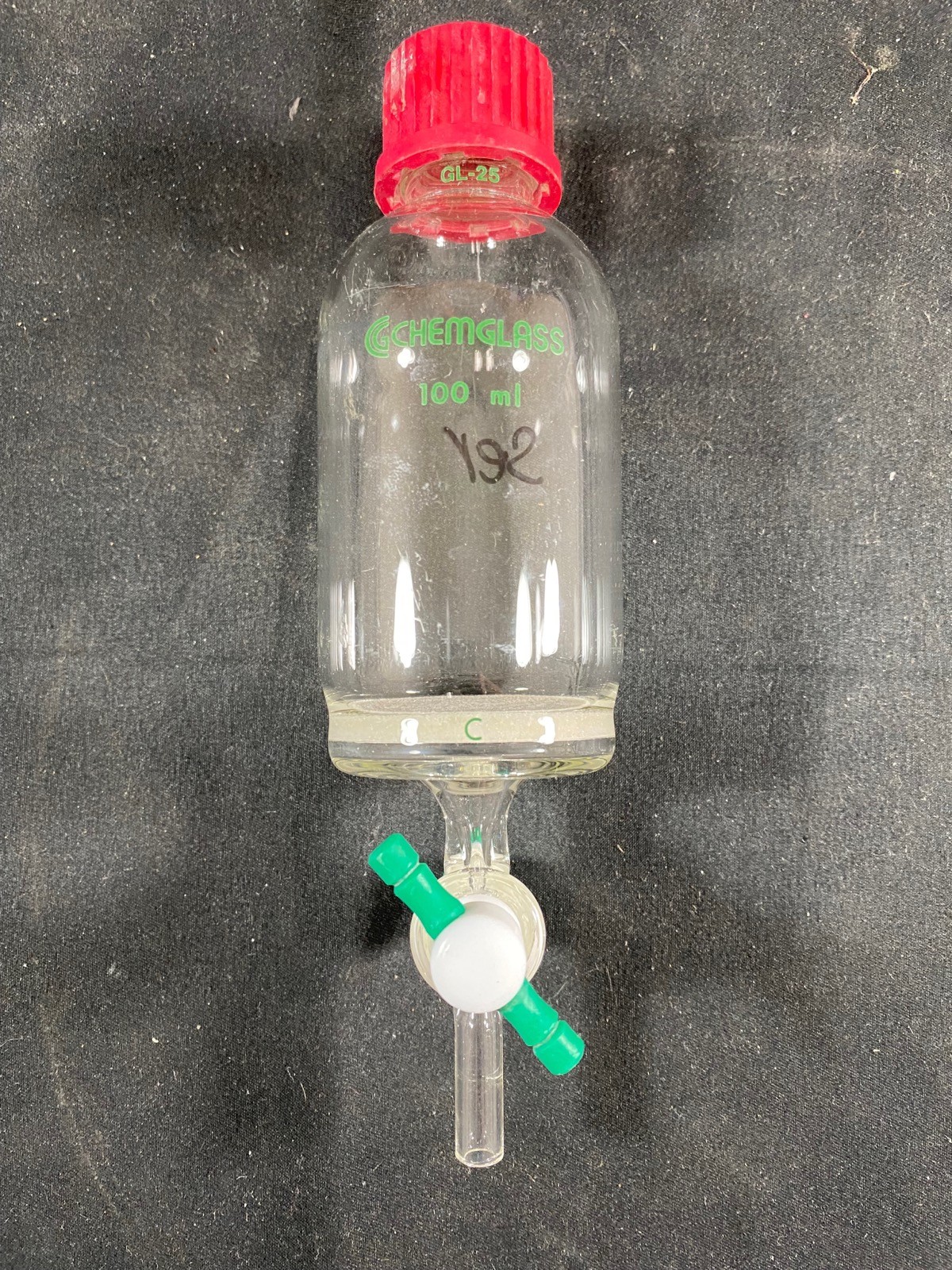 CHEMGLASS Glass 100mL GL-25 Coarse Frit Solid Phase Peptide Synthesis Vessel (A)