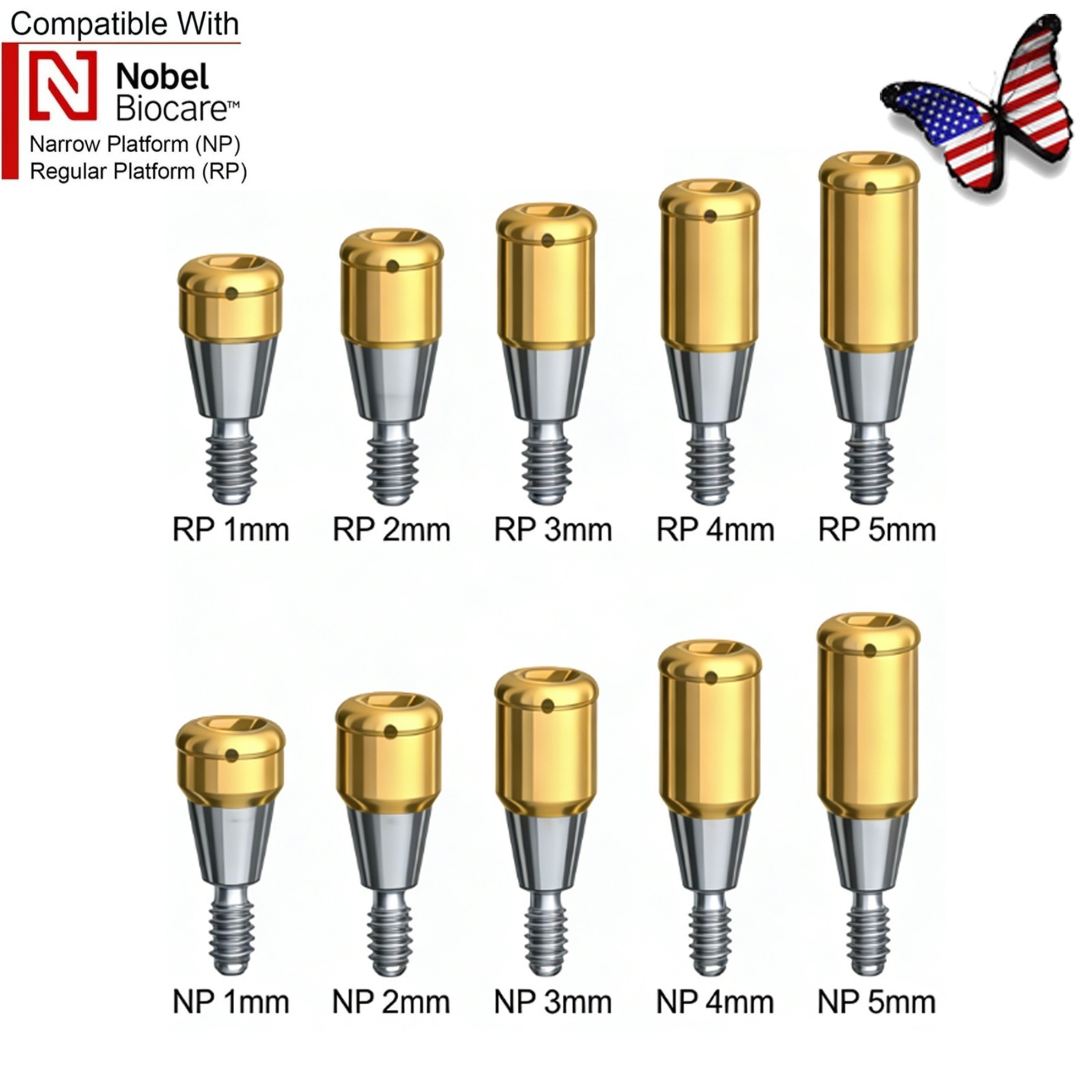 US Dental Locator Abutment NP/RP 3.5/4.3mm Fits Nobel Active Implant Overdenture