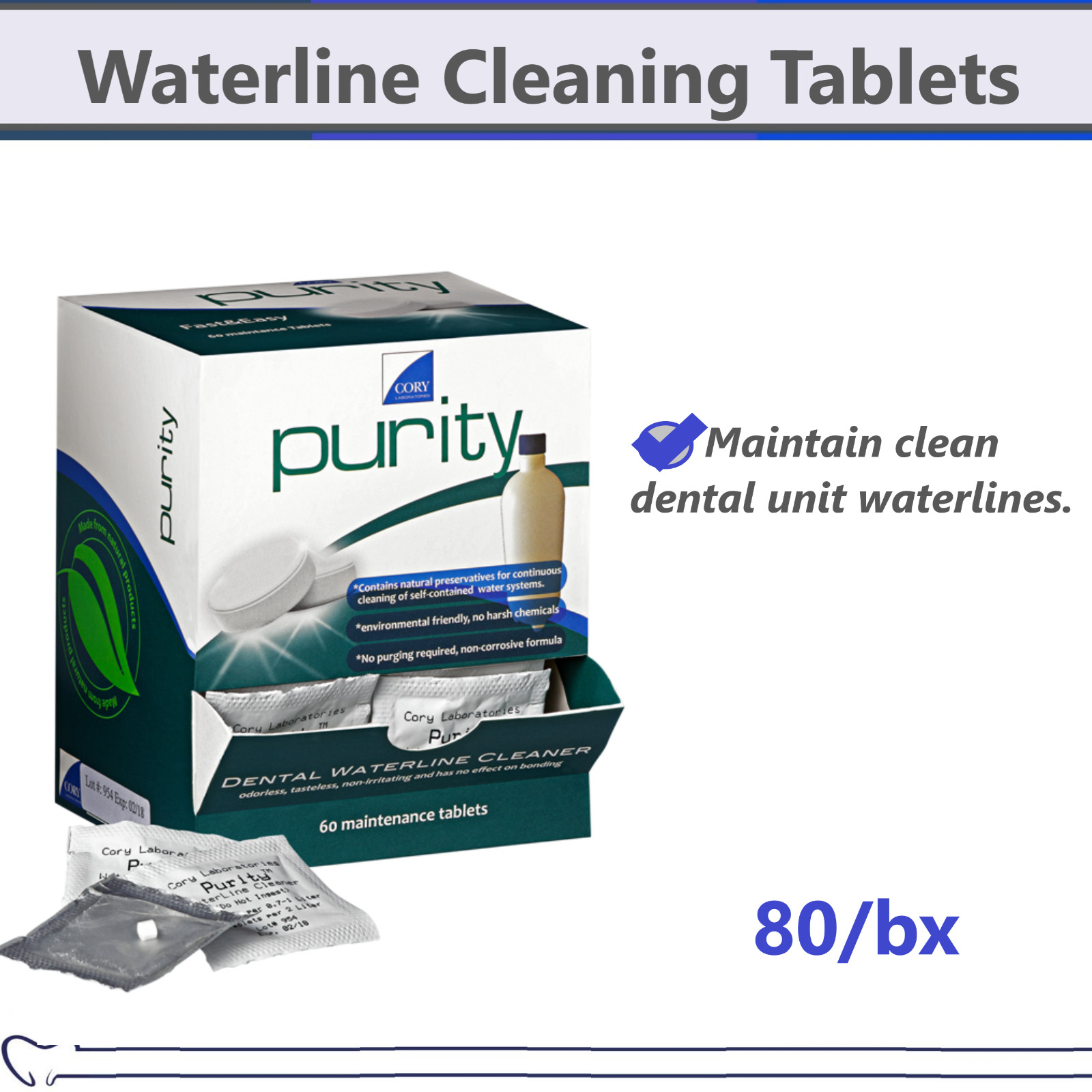 Dental Air Water Syringe Purity Waterline Cleaning Tablets 80/bx – Cory Labs