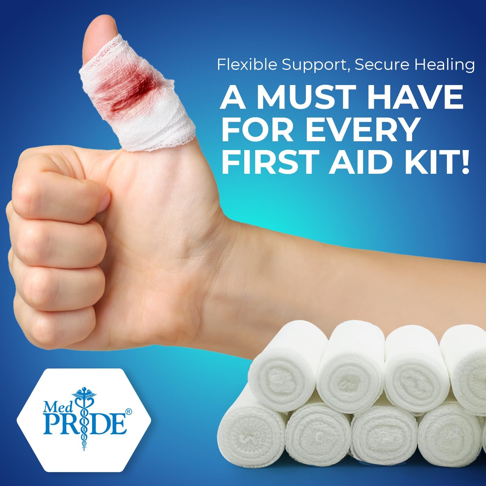 MED PRIDE Conforming Gauze Rolls First Aid Rolled Stretch 3″ X 4.1yds, White