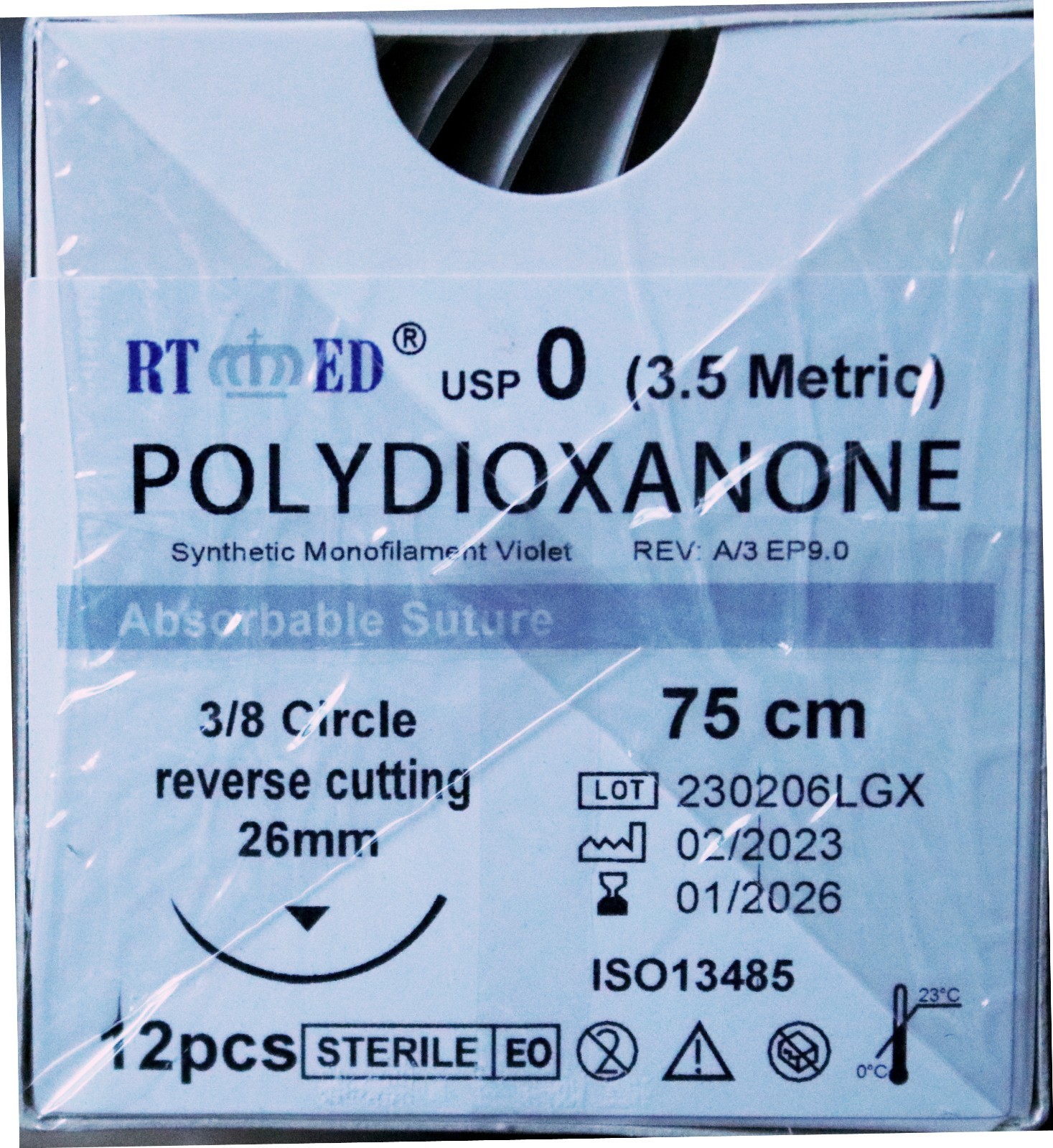 PDO/PDS Sutures 0, 2-0, and 3-0 75cm w/ 3/8 circle 26mm cutting needle 50 DOZ.