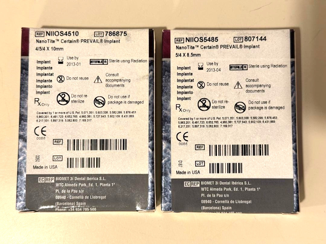 Lot of 3 Genuine BIOMET 3i NANOTITE CERTAIN PREVAIL Dental Implants ZIMMER
