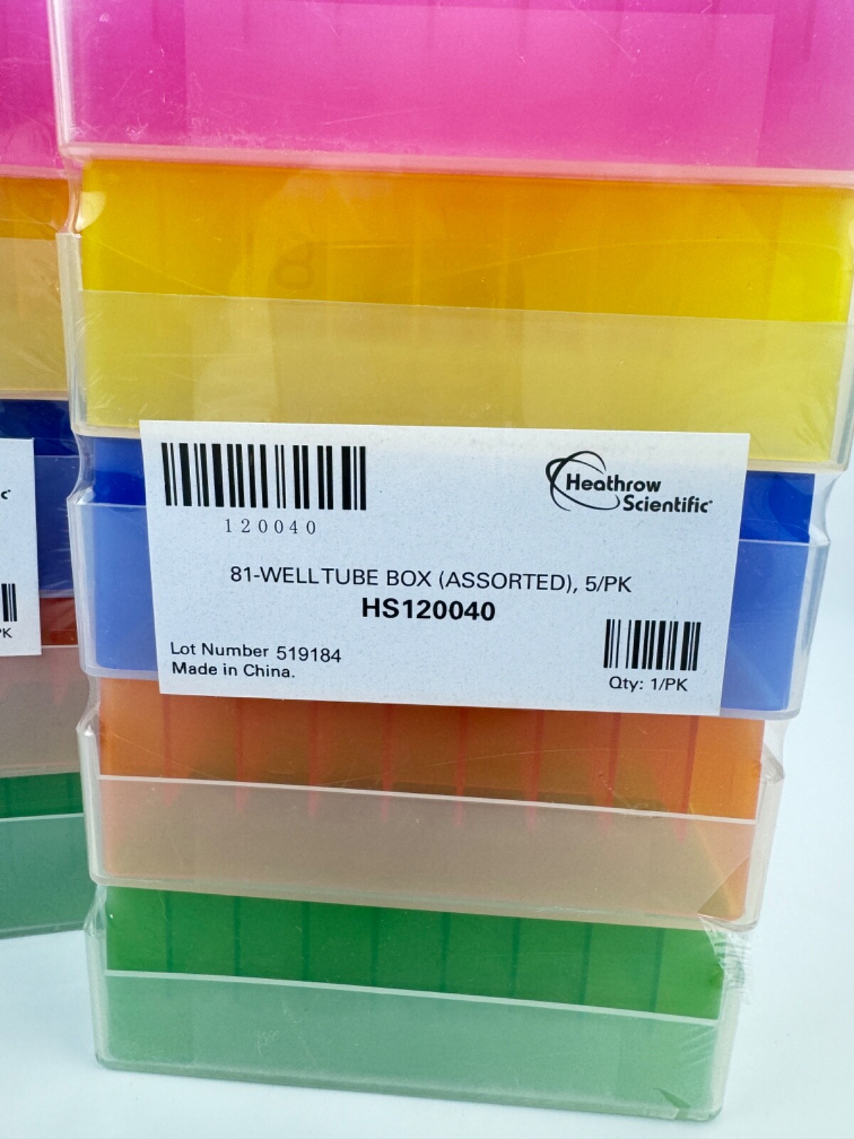 x(4) Heathrow Scientific HS120040 81-Well Tube Box (Assorted), 5/PK