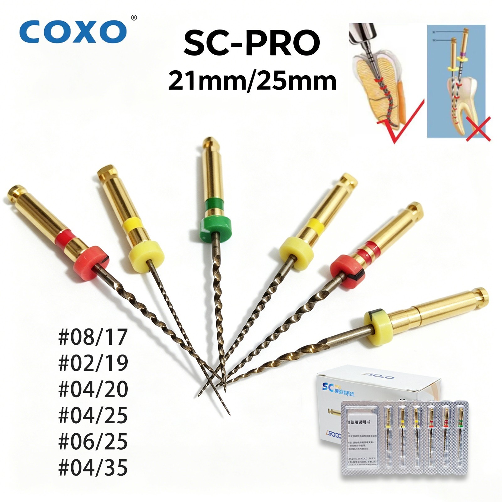 21/25mm SOCO SC PRO Dental Endo Rotary Files Heat-activated Nickel Titanium File