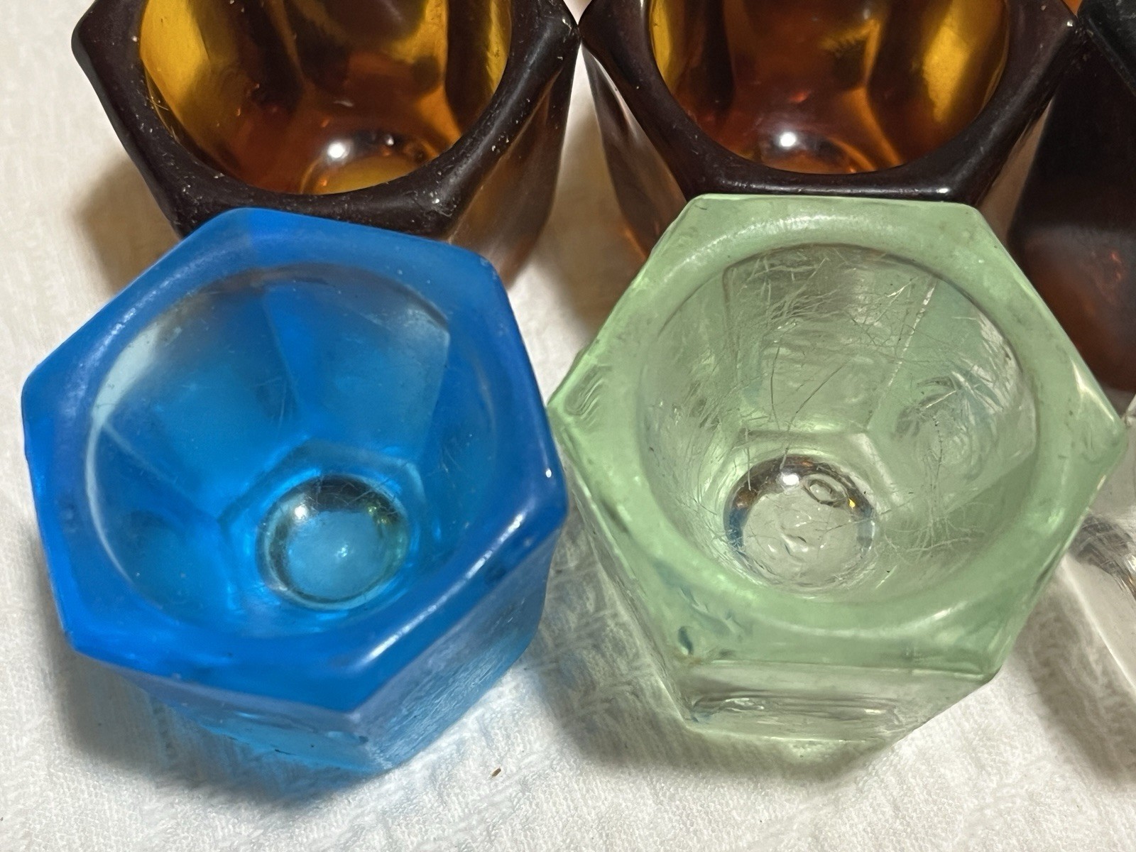 LOT OF 12 VINTAGE Amber Blue Clear Green Glass Dappen Dish Dental, Nail Spa Used