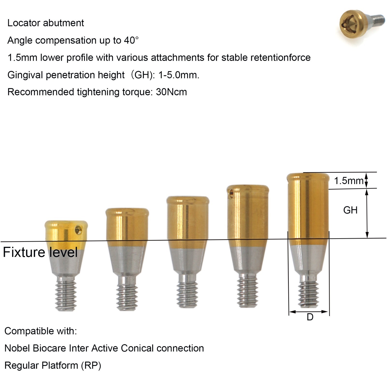 US Locator Attachment Abutment Narrow/Regular Platform fits Nobel Active Conical