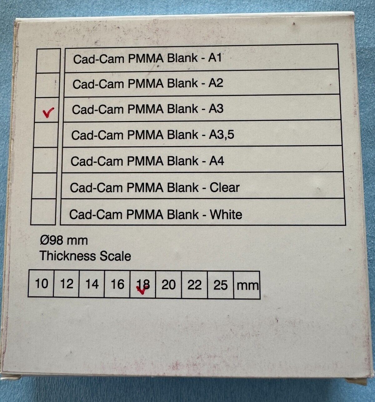 Vivid PMMA Milling Disc 98mm x 18mm – Shade A3