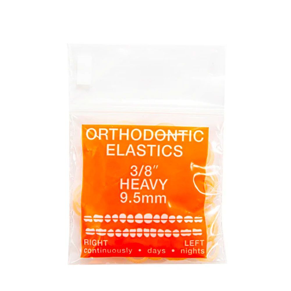 JMU Orthodontic Latex Elastics, Heavy 3/8″, Yellow, 100/Bag