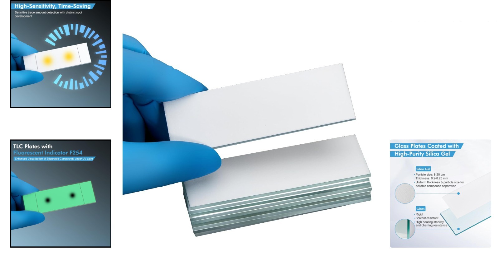 Pack of 80 Glass Backed Silica Gel TLC Plates GF254 – Ideal for Laboratory Use