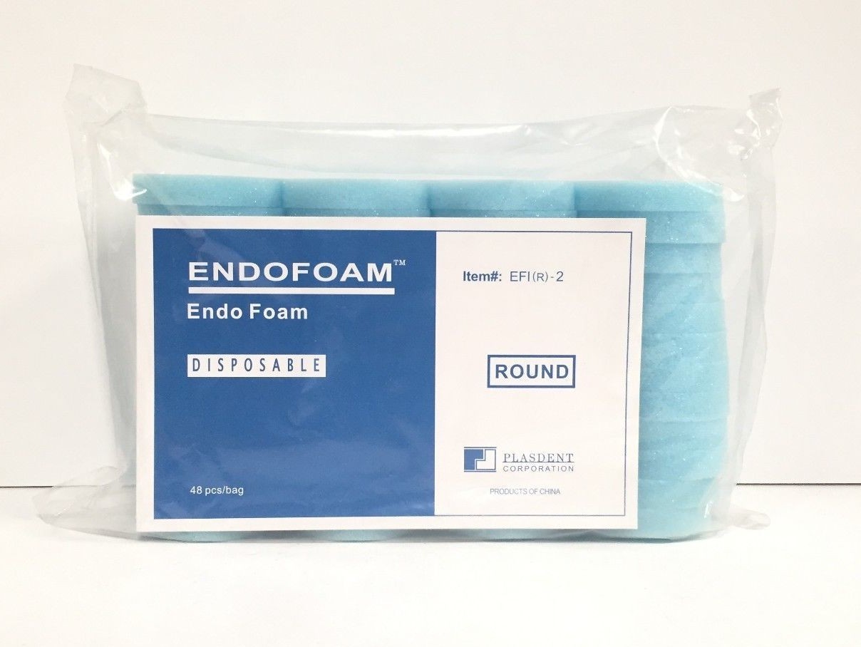 Blue Dental Endo Foam Blue Round Disposable Refill Inserts by Plasdent 96 Pieces