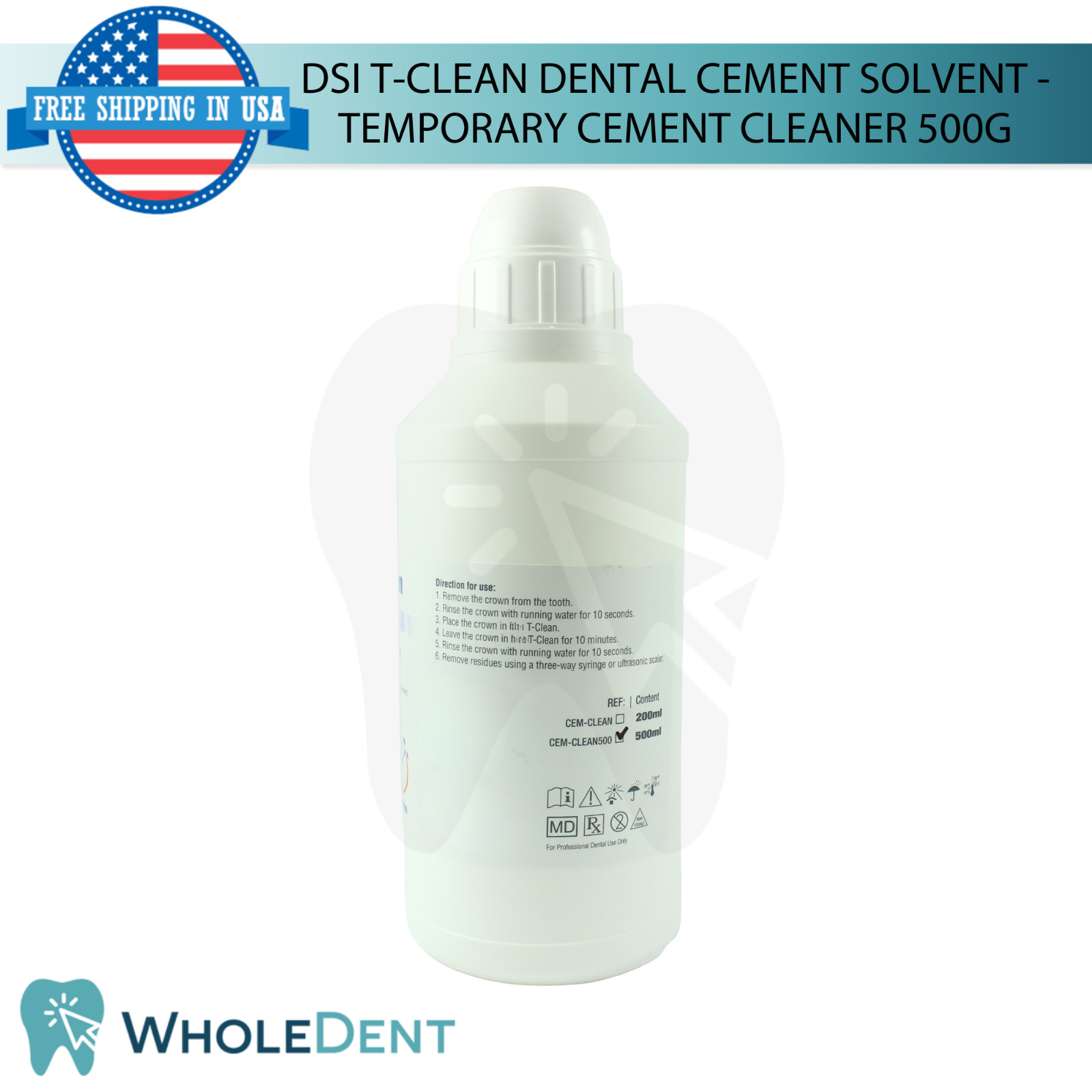 Temporary Cement Cleaner 500ml Fast Acting SoIvent Dental Restorations