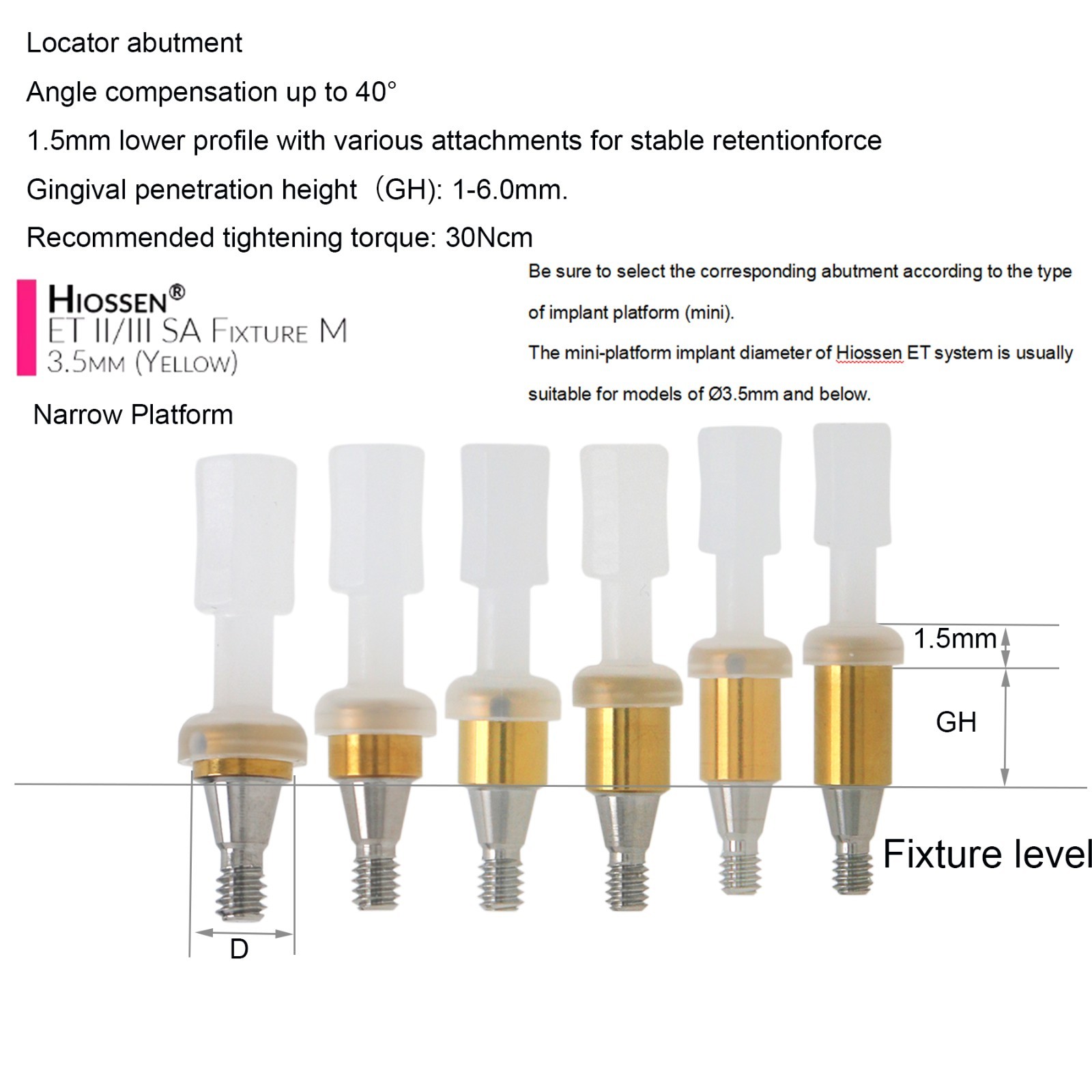 Locator Overdenture Retention Abutment fits Hiossen ET Implant ZEST Male Inserts