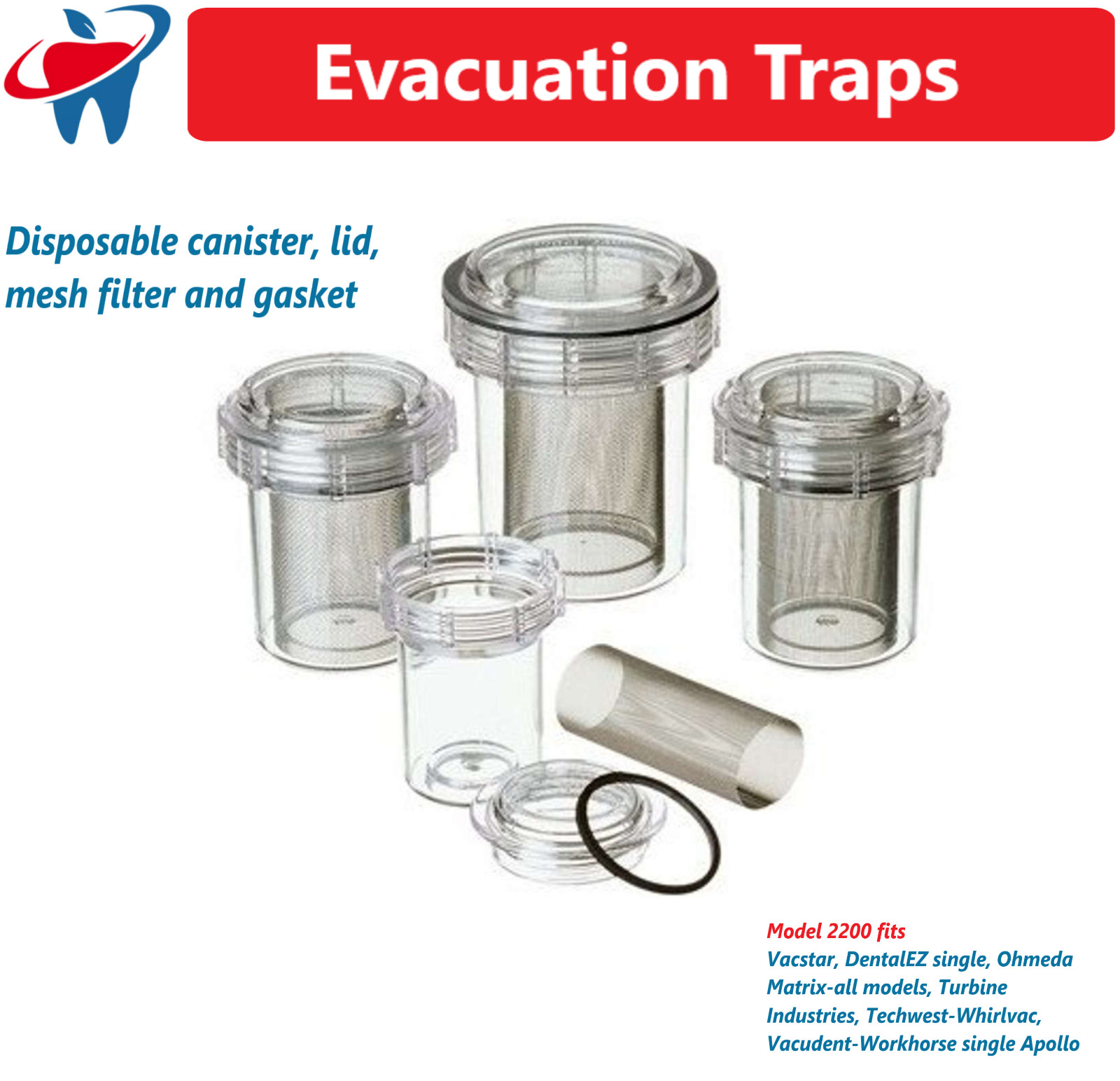 Dental Evacuation Trap Disposable Canister – For Den-Tal-Ez 1-2 hp Single, #2200
