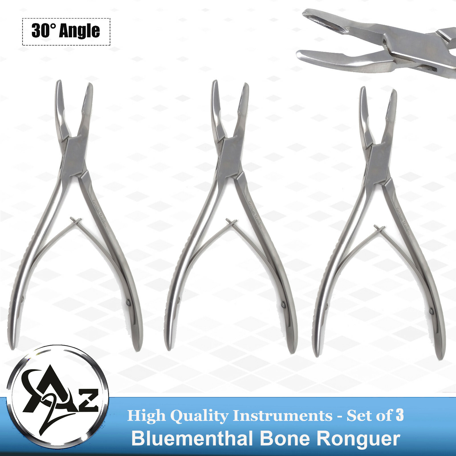 3pc Blumenthal Bone Rongeur 30°- 7″ Premium Bone Trimming Recontour Instruments