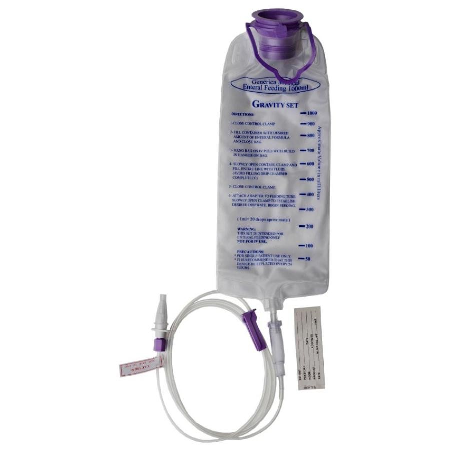 Generica Gravity Feeding Bag Set 1000mL ENFit Connector/Transitional Adapter 30