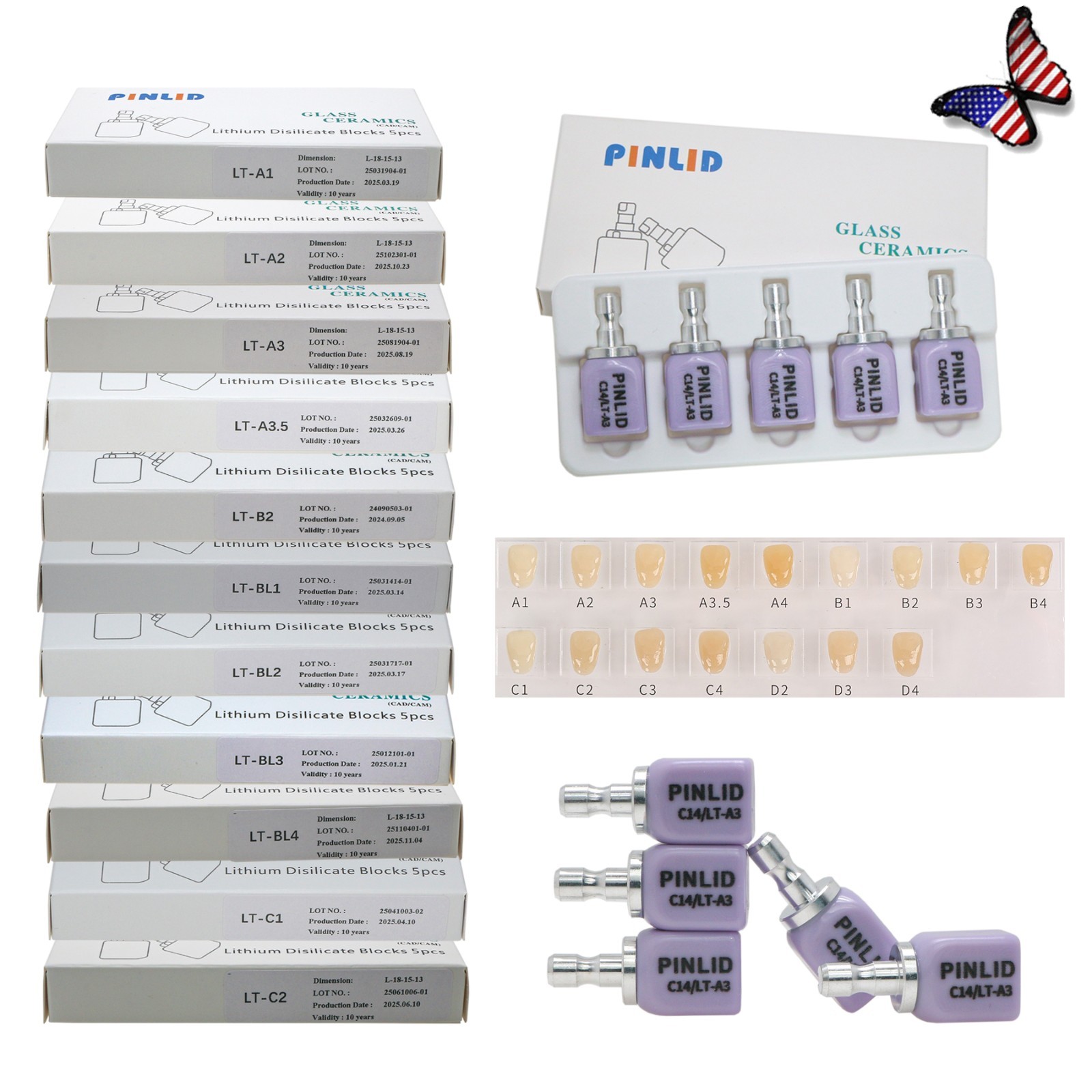 Dental Lithium Disilicate CAD/CAM Block CEREC Compatible HT/LT/MT 5pcs/Box C14