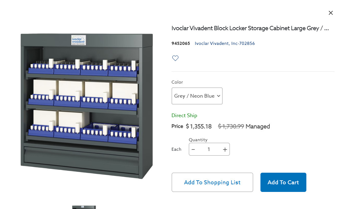 Ivoclar Vivadent Block Locker Storage Cabinet Large Grey / Neon Blue