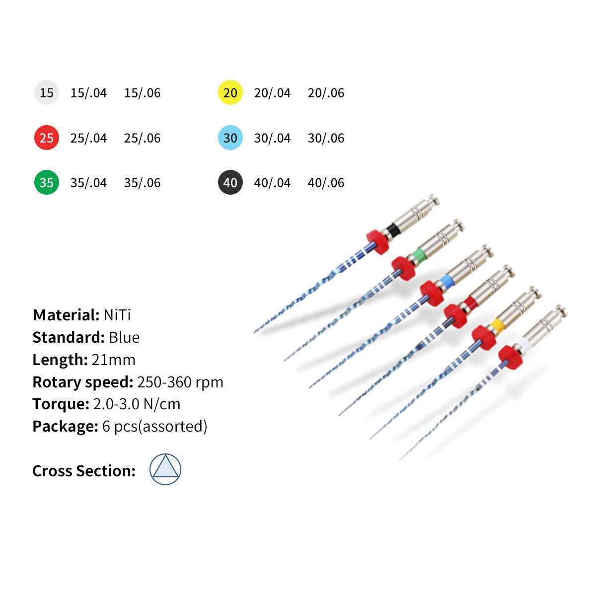 6Pcs Dental Root Canal Vortex Blue 21mm/25mm/31mm .04 Taper Rotary Files 21 Size