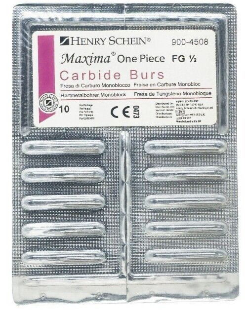 Henry Schein Maxima One Piece Carbide Burs FG 1/2 Round Shape 10/Pack