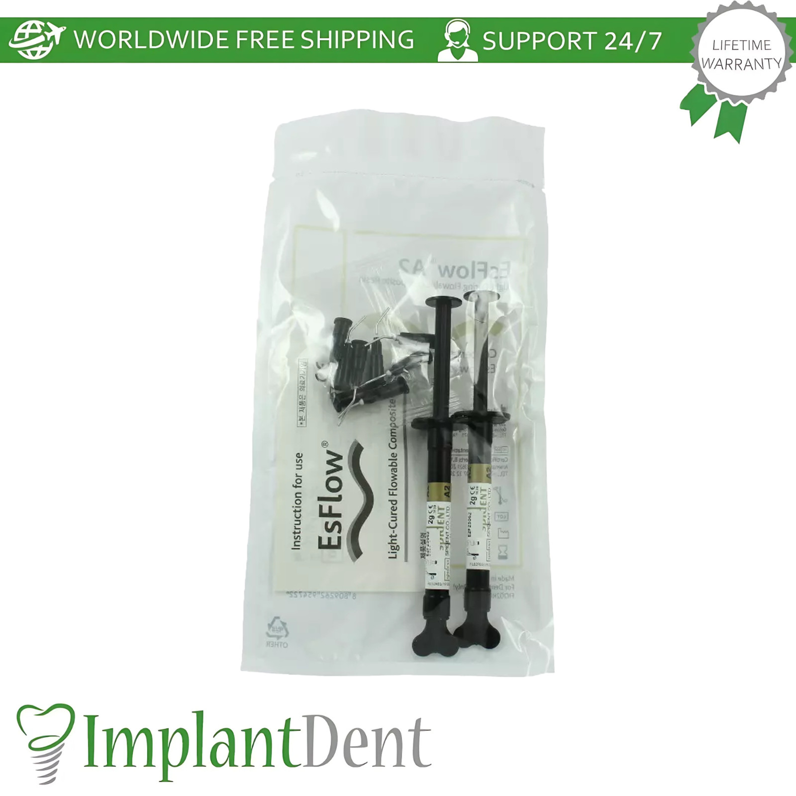 Spident EsFlow Flowable C0mposite R3sin 2x2g Light Cured Dental Restorations
