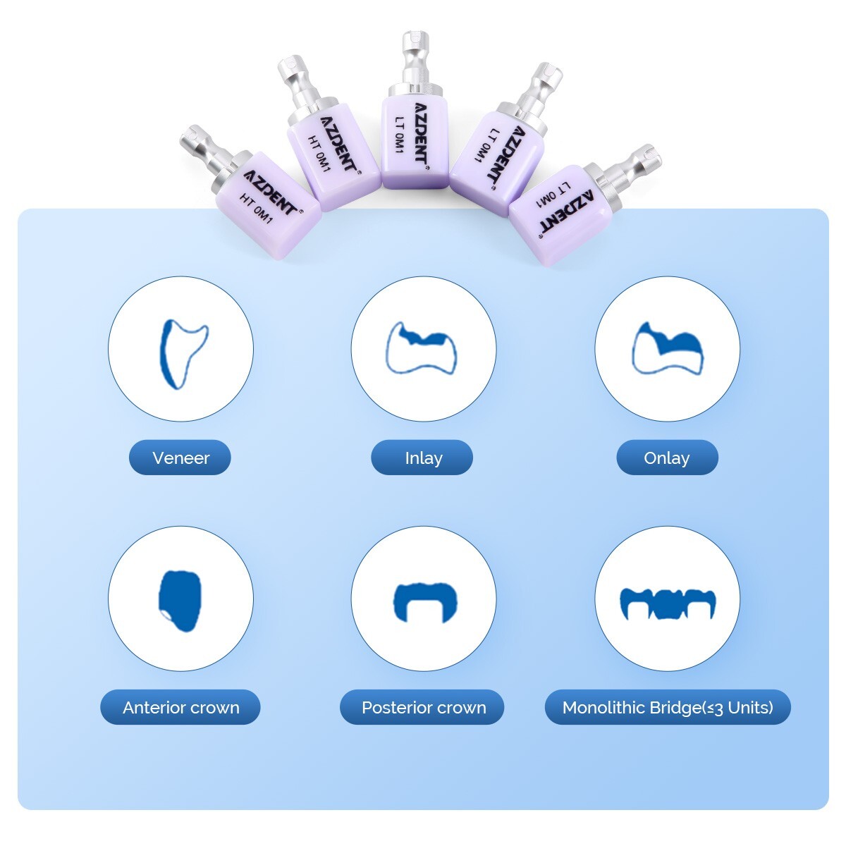 AZDENT HT/LT Dental Glass Ceramic Lithium Dislicate Blocks CEREC Emax CAD Block
