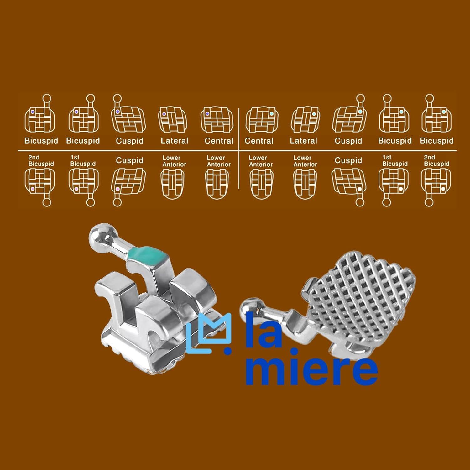 20PCS Teeth Metal Braces, MIM Monoblock Brackets, 0.22 Slots 3-4-5 with Hooks 20