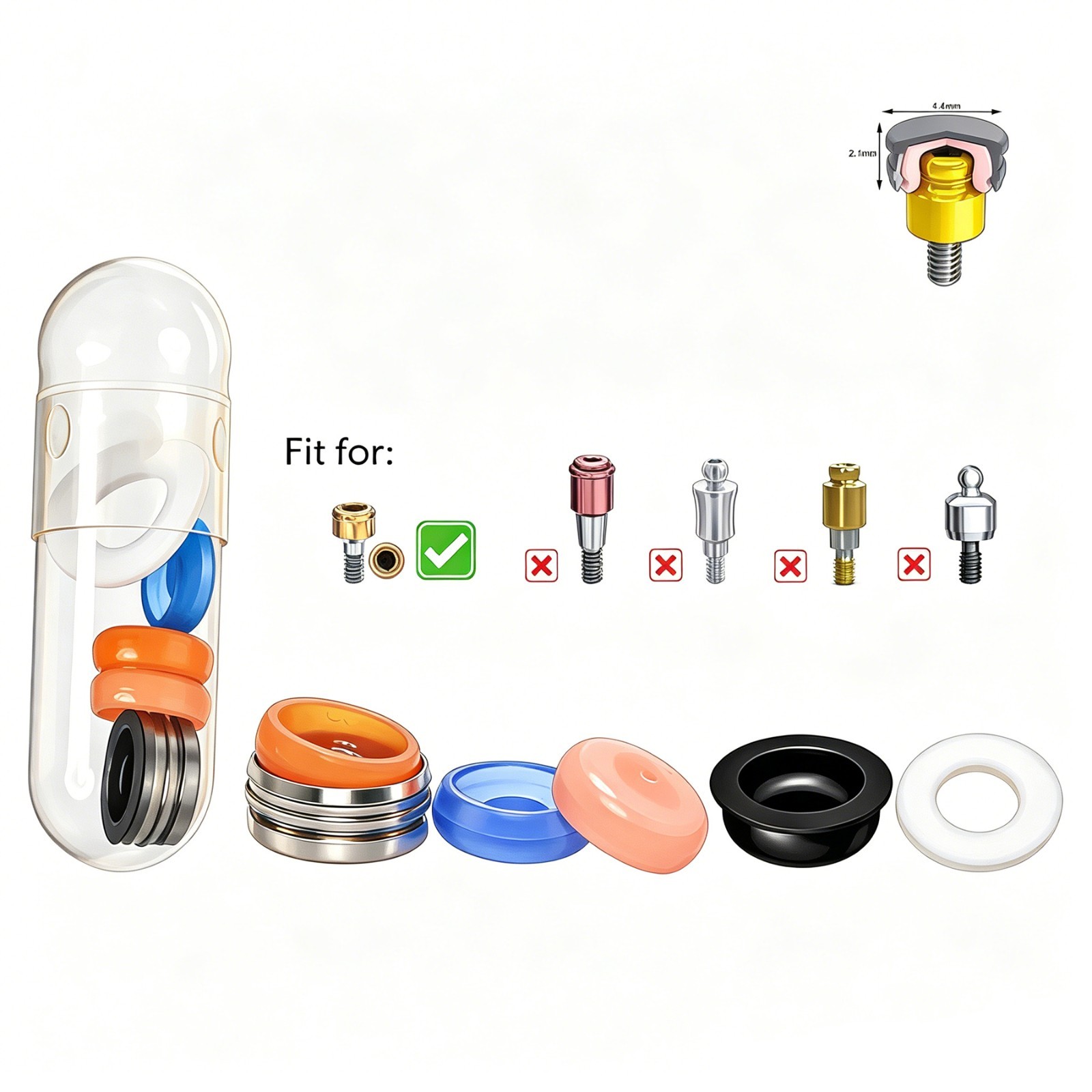 US Dental 5Pcs/set Overdenture Attachment Locator Retention Cap Male Cap Inserts